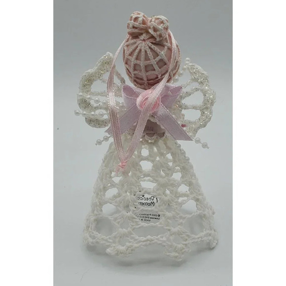 2003 Precious Moments Angel Christmas Ornament Crochet Starched Skirt & Wings - Picture 4 of 7